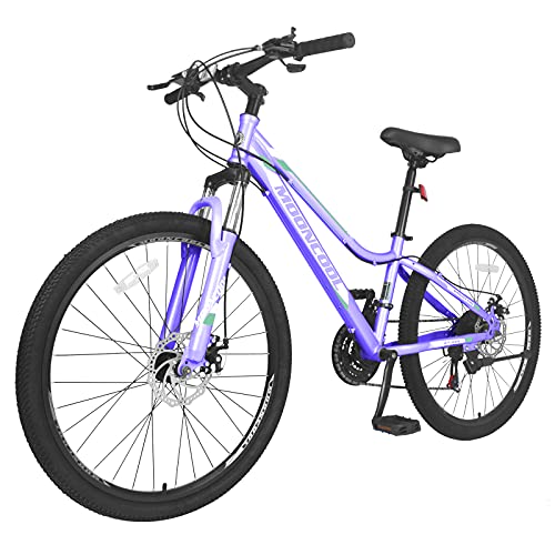MOPHOTO Mountain Bike 21 Speeds 20/24/ 26 Inch Wheel, Double Disc Brakes Mountain Bicycles, Aluminum and Steel Frame Options, Multiple Colors Adult Mountain Bikes for Men Women Ladies.