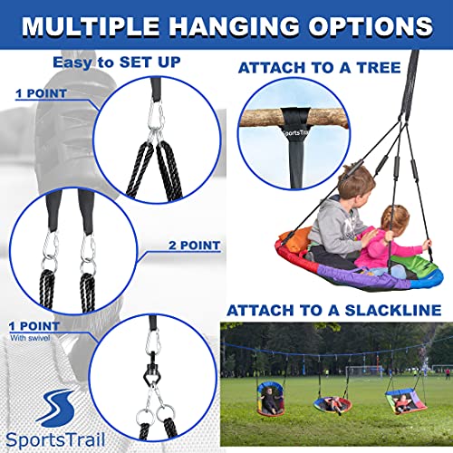 Tree Swing Saucer Swing for Kids Outdoor – Oval (65’’ x 27.5’’) for Tree – Hanging Swing with Steel Frame, Frictionless Swivel, Carabiners, Nylon Ropes, Handles & Thick Padding by SportsTrail