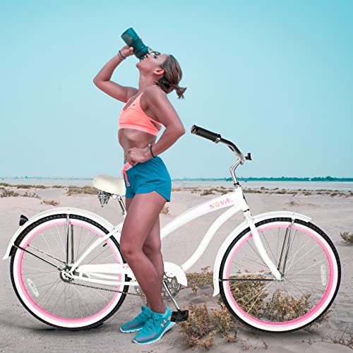 TRACER Nova Beach Cruiser Bike for Women,26 Inch Wheels,Hi Ten Steel Frame,1 Speed,Coaster Brake,Hybrid Bike for Adults,Complete Cruiser Bikes,White
