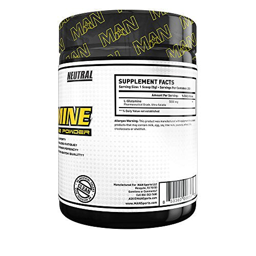 MAN Sports 100% Pure L-Glutamine Powder, Neutral, 1000 Gram