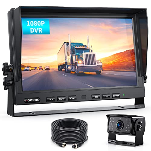 Fookoo Ⅱ 10" 1080P Wired Backup Camera System,10-inch HD Dual Split Screen Monitor with Recording IP69 Waterproof Rear View Camera Parking Lines Supports Up to 2 Cameras for Truck/Trailer/RV(DY101)
