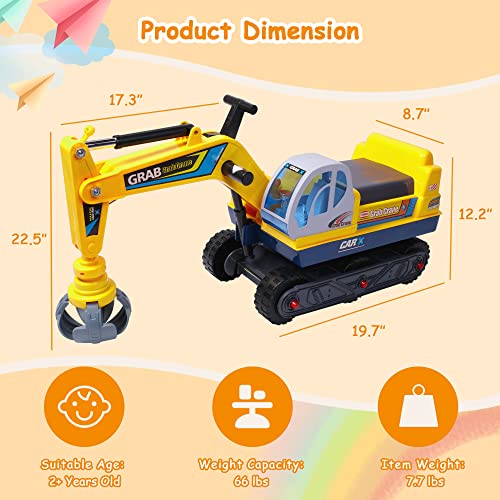 COLOR TREE Ride-on Crane Digger Pretend Play Construction Grabber Truck Toy Tractors with Engineering Hat