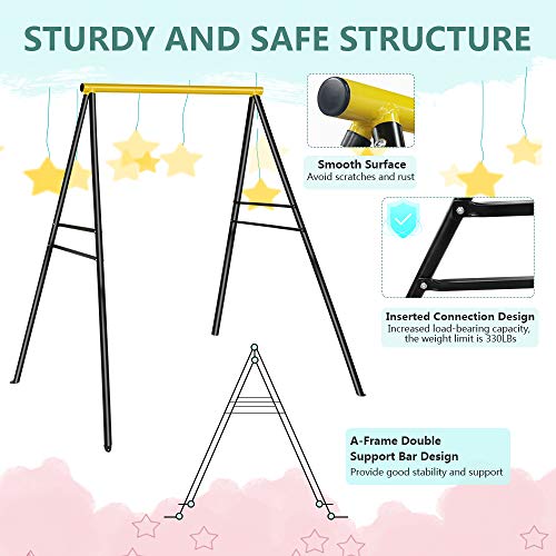 SURPCOS Swing Frame, New Upgraded A-Frame Swing Stand with Ground Nail, Heavy Duty Metal Swing Frame, Fits for Most Swings & Saucer Swing, Anti-Rust and Good Stability, 72" Height 36" Length