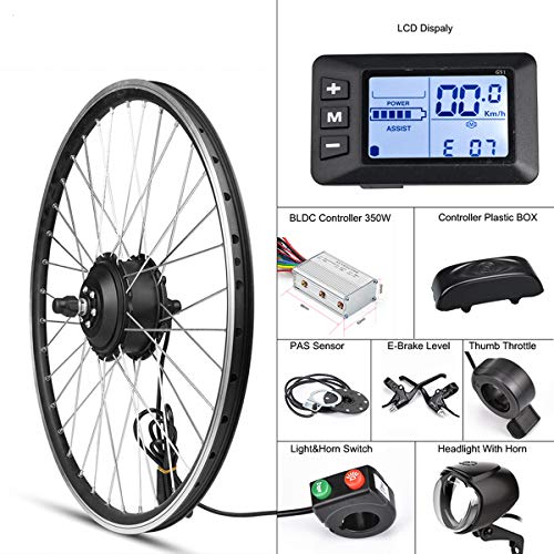 Electric Bike Conversion Kit Front Wheel Motor 350W E-Bike Kit 36V Hub Motor 20" Bicycle BLDC Controller with LCD Display Controller PAS Brake Lever (20inch Front Wheel 36V 350W)