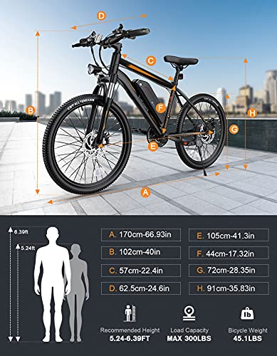 Electric Bike, TotGuard Electric Bike for Adults 26'' Ebike with 350W Motor, 19.8MPH Electric Mountain Bike with Lockable Suspension Fork, Removable 36V/10.4Ah Battery, Professional 21 Speed Gears