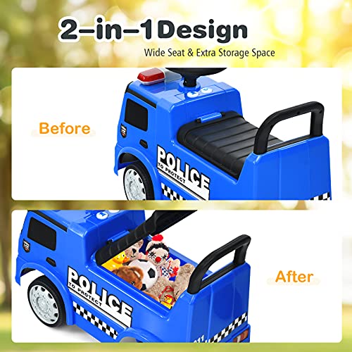 Costzon Ride On Push Car for Toddlers, Licensed Mercedes Benz Sliding Car w/Steering Wheel, Horn, Headlights, Under Seat Storage, Foot-to-Floor Riding Toy for Boys Girls 1-3 Years (Police Car, Blue)