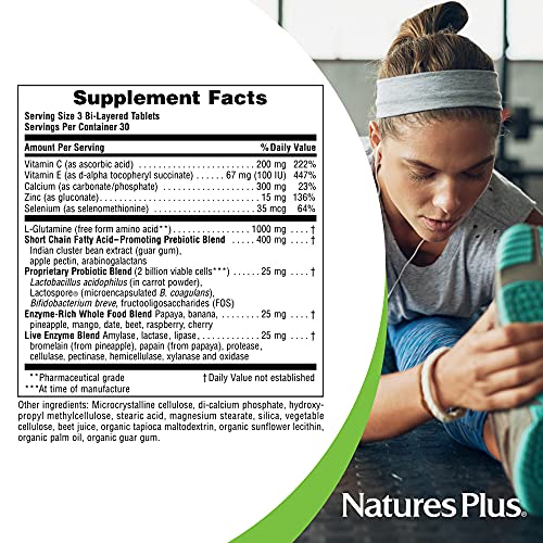 NaturesPlus GI Natural Total Digestive Wellness - 90 Bi-Layered Tablets, Pack of 2 - with L-Glutamine, Probiotics, Prebiotics & Enzymes - Gluten Free - 60 Total Servings