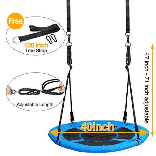 Trekassy 700lb 40 Inch Saucer Tree Swing for Kids Adults 900D Oxford Waterproof with 2pcs 10ft Tree Hanging Straps, Steel Frame and Adjustable Ropes
