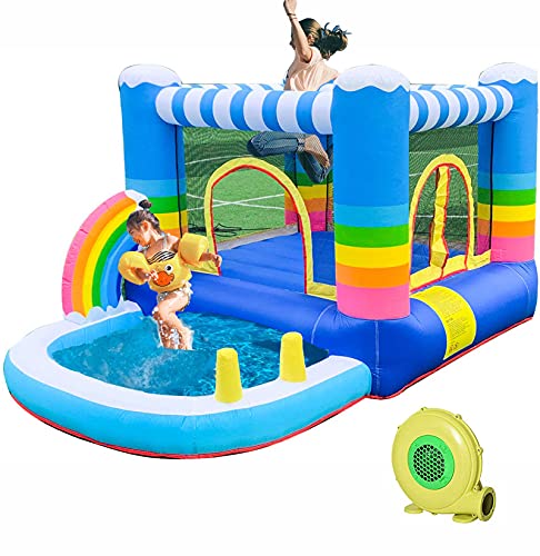HIJOFUN Inflatable Bounce House with Blower,Jumping Castles for Kids with Pool Indoor Outdoor Multicolor