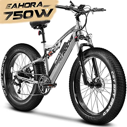 Eahora XT10 750W Electric Bike for Adult Up to 31MPH Electric Bicycle 48V 15AH Fat Tire Snow Beach Mountain Electric Bike with Full Suspension, Hydraulic Brakes, USB Color Display