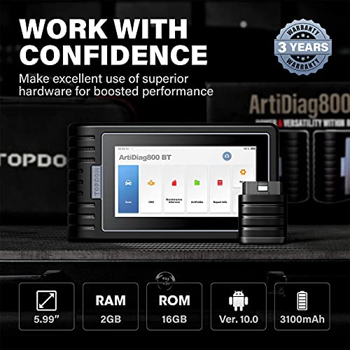 OBD2 Scanner Wireless, TOPDON ArtiDiag800BT, 2022 Newest Scan Tool, All System Car Diagnostic Scanner, 28+ Reset Services, AutoVIN/ABS Bleeding/IMMO/SAS/BMS/EPB/TPMS/Oil Reset, Free Lifetime Upgrade