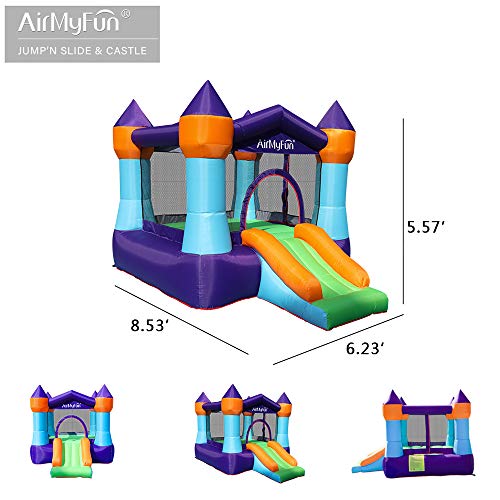 AirMyFun Inflatable Jumping Castle, Indoor Portable Bounce House with Air Blower, Bouncing Area with Mini Slide for Kids to Have Fun