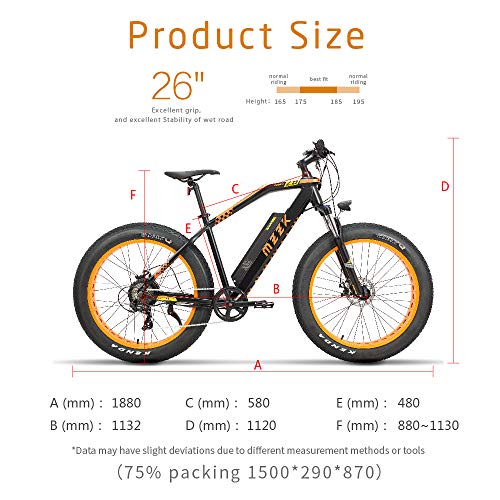 MZZK 7-Speed Wide Fat Tire Electric Moped Electric Mountain Bicycles with Removable Lithium Battery (Orange, 26" Mountain Bike)