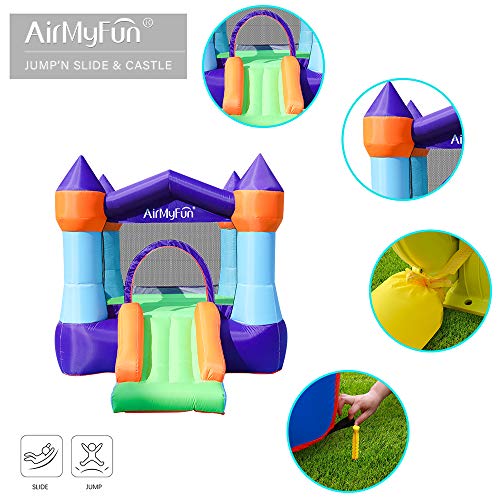 AirMyFun Inflatable Jumping Castle, Indoor Portable Bounce House with Air Blower, Bouncing Area with Mini Slide for Kids to Have Fun