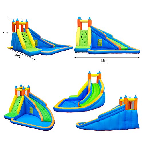 Doctor Dolphin Inflatable Bounce Slide Water Park Backyard Bouncy Slide House with Air Blower for Kids Outdoor