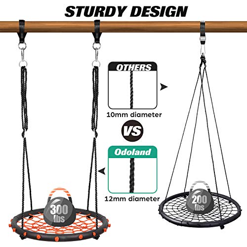 Odoland 24 inch Children Tree Swing, Outdoor Small Saucer Swing Platform Swing for Kid, Round Flying Swing wirh Adjustable Hanging Ropes for Backyard, 220lb Weight Capacity Great for 1-2 Kids (Orange)