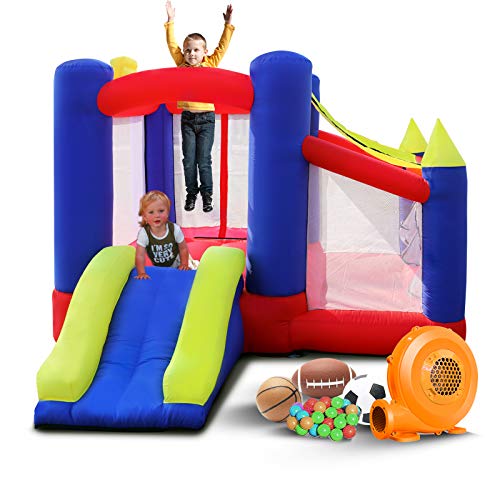 ALINUX Bounce House, Heavy Duty Bouncy House for Kids Outdoor Indoor, Infatable Bounce House with Blower,Carry Bag, Stakes, Repair Kit& Balls