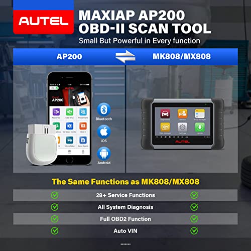 Autel MaxiAP AP200 Bluetooth OBD2 Scanner, Same Functions as Autel MK808/MX808 Diagnostic Scan Tool with Full System, 28 Service Functions, Auto Car Check Engine Light Code Reader for ios & Android
