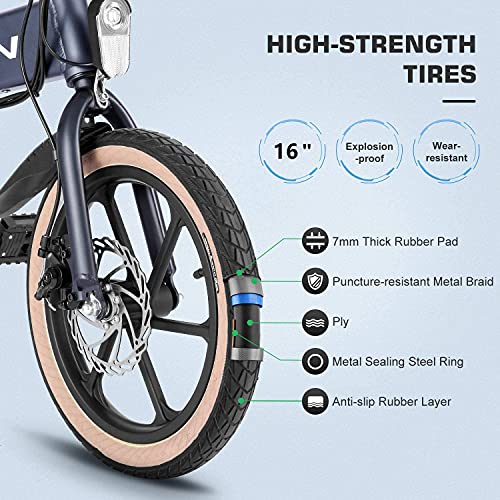 Vivi 16" Folding Electric Bike 350W Brushless Motor, 40 Miles Range, 36V/10.4Ah Battery, 20MPH,Super Light and Small EBike for Adults and Teens, Shimano Professional 6 Speed Gears