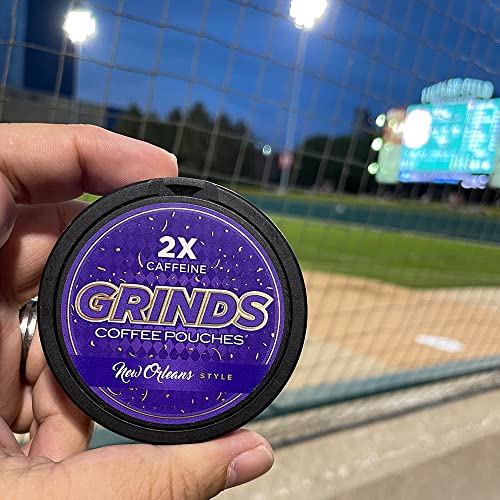 Grinds Coffee Pouches | 3 Cans of New Orleans | Made in the USA | Tobacco Free, Nicotine Free Healthy Alternative | 18 Pouches Per Can | 2x Caffeine 1 Pouch eq. 1/2 Cup of Coffee (New Orleans)