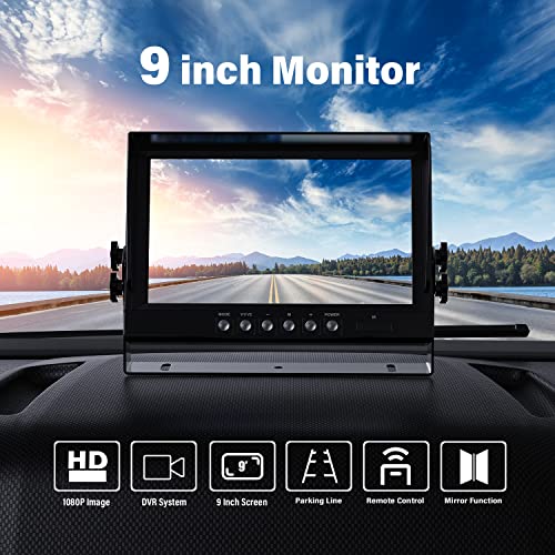 eRapta 1080P Wired Backup Camera System Kit,9" HD DVR Monitor with IP69 Waterproof Reverse/Side View Camera for RV Truck/Semi Box Truck/Trailer A9