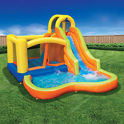 Banzai Sun 'N Splash Fun 12' x 9' x 7' Kids Inflatable Outdoor Backyard Bounce House and Water Slide Splash Park Toy w/ Bouncer, Slide, & Kiddie Pool