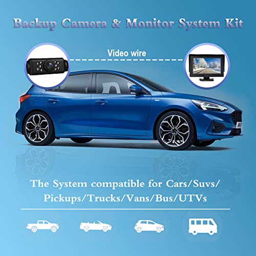 JPP HD Backup Camera and Monitor Kit, Car Rear View observation system, Newly Upgraded 4.3 Inch IPS FHD Color Display and a Waterproof Night Vision License Plate Reverse Camera for Car/RV/Truck/Pickup
