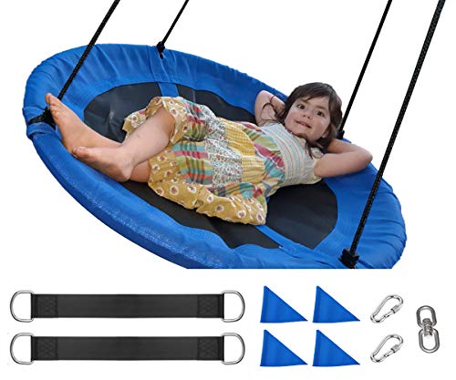 ORANGUTAN Tree Swings for Kids Outdoor, Flying Saucer Swing with 360°Rotate 40 Inch 600LBS Capacity, Bonus Snap Hooks, Tree Straps, Swing Swivel and Flags, for Playground Swing, Backyard (Blue)