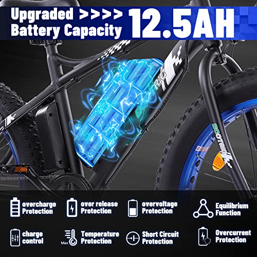 ECOTRIC Electric Bike 26" X 4" Fat Tire Bicycle 23 MPH 500W 36V 12.5AH Battery EBike Beach Mountain Snow E-Bike Throttle & Pedal Assist for Adults - 90% Pre-Assembled (Blue)