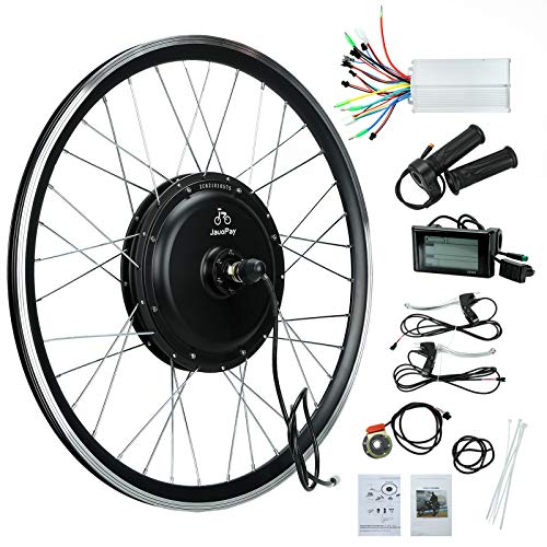 JauoPay 48V 1000W Electric Bicycle Conversion Kit LCD Meter(SW900) 26" E-Bike Rear Hub Wheel 28mile/h (45km/h) High Speed Brushless Gearless Motor Wheel Kit