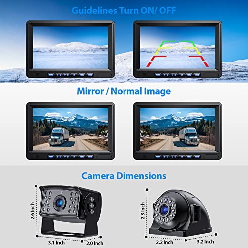ZEROXCLUB HD Backup Camera System Kit, Loop Recording 7" Monitor with 4 Cameras, IR Night Vision Waterproof Camera with Parking Lines for Bus, Semi-Truck, Trailer, RV, Camper, BY704A