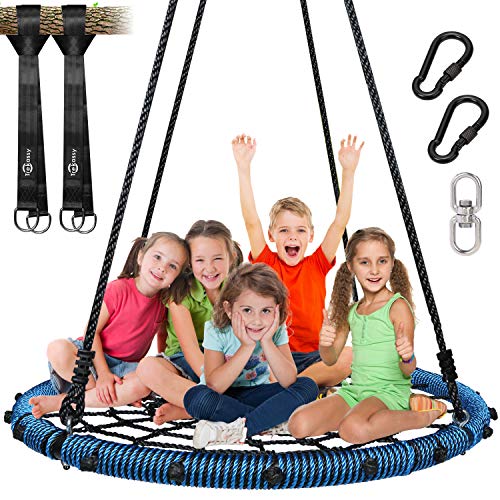 Trekassy 750lbs Spider Web Tree Swing 45 inch for Kids Adults with Swivel, 2pcs 10ft Tree Hanging Straps, Steel Frame and Adjustable Ropes