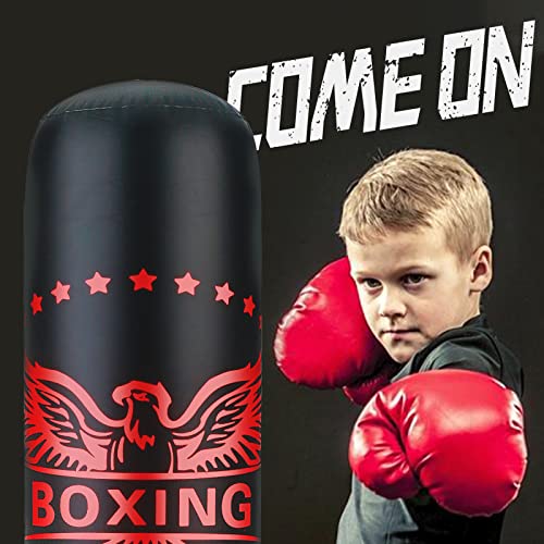 Inflatable Punching Bag for Kids 63 inch Freestanding Boxing Punching Bag for Kids with Gloves, Punching Bag with Stand Adult Bounce Back Boxing Bag for Practicing Karate, Taekwondo, MMA (Red Gloves)
