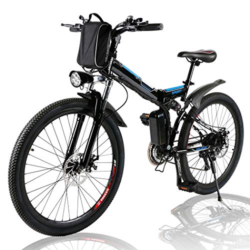 Angotrade 26 inch Electric Bike Folding Mountain E-Bike 21 Speed 36V 8A Lithium Battery Electric Bicycle for Adult (Carbon)