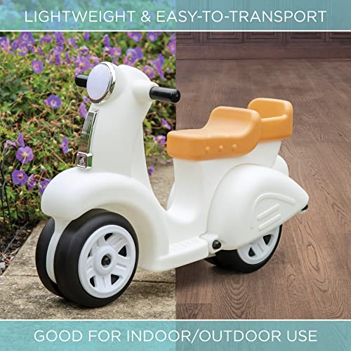 Step2 Ride Along Scooter – White – Ride On Toy with Vintage-Style Design, Foot-to-Floor Toddler Scooter with Four Wheels for Extra Stability