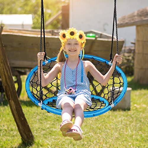Costzon Web Chair Swing, Kids Tree Swing Set Net Hanging Swing Chair with Adjustable Hanging Ropes and Durable Steel Frame, Kids Play Equipment Great for Park Backyard (Blue)