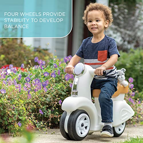 Step2 Ride Along Scooter – White – Ride On Toy with Vintage-Style Design, Foot-to-Floor Toddler Scooter with Four Wheels for Extra Stability
