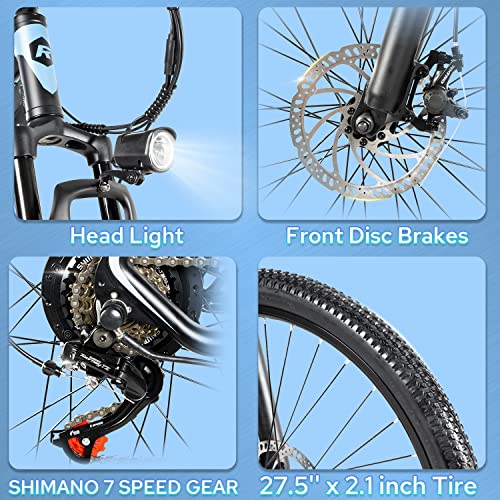 Rattan 350W/500W/750W Electric Mountain Bike 27.5/26'' Fat Tire Electric Bike for Adult 48V 13AH Removable Lithium-ion Battery Fat Tire Beach Snow Ebike Shimano 7-Speed Gear … (500W Gray)