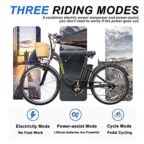 Electric Bikes for Adults,NAKTO 250W Electric City Cruiser Bicycle-Up to 30 Miles- Removable Battery, Shimano 6-Speed and Dual Shock Absorber, 26" Electric Commuter Bike for Adults with Free Lock