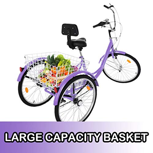 Tricycle for Adults 24 Inch Trike - 3 Wheel Bikes for Adults, 7 Speed Three Wheel Bikes for Adults with Large Basket, Weight 56.7 LB, 330LB Load, Fit Adults/Seniors/Elderly Riders 5.25' to 5.9' Tall