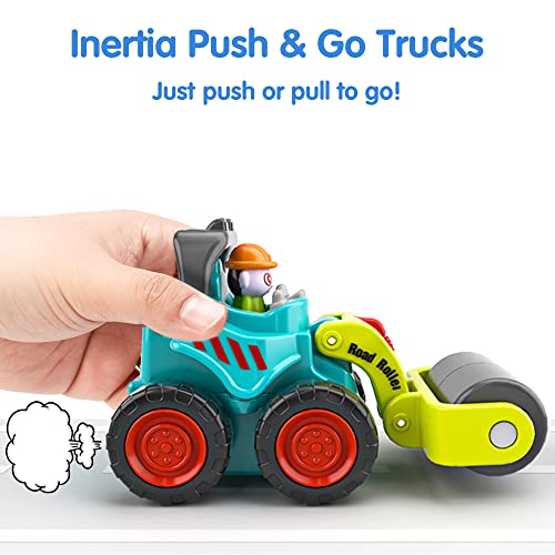 iPlay, iLearn Toddler Construction Toy Trucks, Baby Mini Push Go Cars W/Playmat, Kid Pocket Construction Vehicles, Excavator Dump Bulldozer, Birthday Gifts for 6 9 12 18 Month 1 2 3 Year Old Boy
