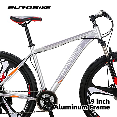 YH-X9 Mountain Bike Aluminum Frame 29 Inch Wheels 21 Speed Shifter Dual Disc Brakes Front Suspension 29er Mens Bicycle (3-Spoke Silver)