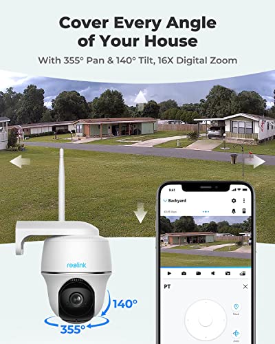 REOLINK Security Camera Wireless Outdoor, Pan Tilt Solar Powered with 2K Night Vision, 2.4/5 GHz Wi-Fi, 2-Way Talk, Works with Alexa/Google Assistant for Home Surveillance, Argus PT + Solar Panel