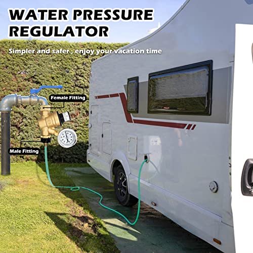 sicoince RV Water Pressure Regulator with Gauge Adjustable for RV Camper Pressure Reducer Valve