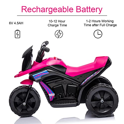 YKUNIR Kids Ride On Motorcycle Toys 3 Wheels Toddler Electric Motorcycle Age for 2-6 Years Old Boys & Girls, Kids' Electric Vehicles Pre-Kindergarten Toys (Pink)