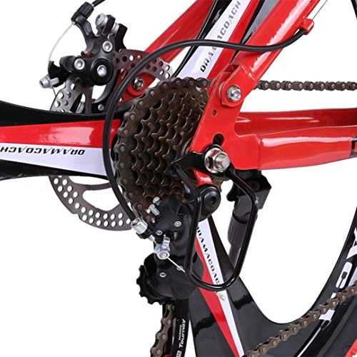 26 Inch Folding Mountain Bike with 21 Speed 3 Spoke Wheels Dual Suspension MTB Bicycle (Red)
