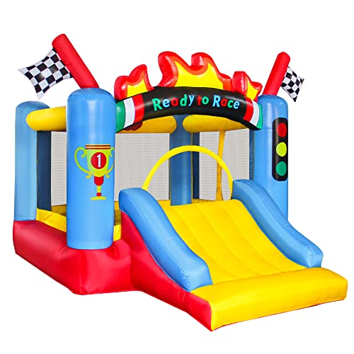 SEASONBLOW Inflatable Bounce House Castle Jumper Moonwalk Slide Inflatable Jumping Bouncy House with Blower (Racing Theme)