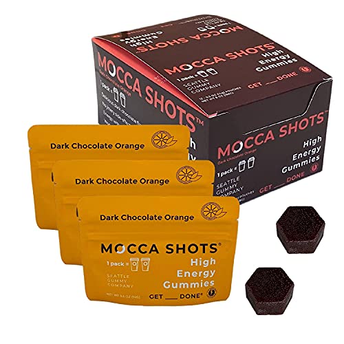 Mocca Shots Energy Chews 12-Pack, 200mg of Caffeine per Pack! Caffeine Boost, Coffee Energy Gummy, Vegan, Gluten Free – Orange Chocolate
