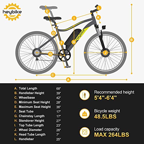 Heybike Race Electric Bike Light Weight 26" Commuter Electric Mountain Bike Long Range, 350W Brushless Motor, Shimano 7-Speed and Front Fork Suspension, Urban Electric Bicycle for Adults