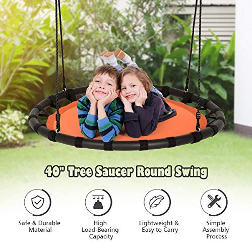 Costzon Tree Swing, 40" Flying Saucer Round Tree Swing for Kids Adults with Adjustable Heights & Multi-ply Rope, 600 Lbs Round Swing for Indoor & Outdoor Play, Great for Tree, Backyard (Orange)